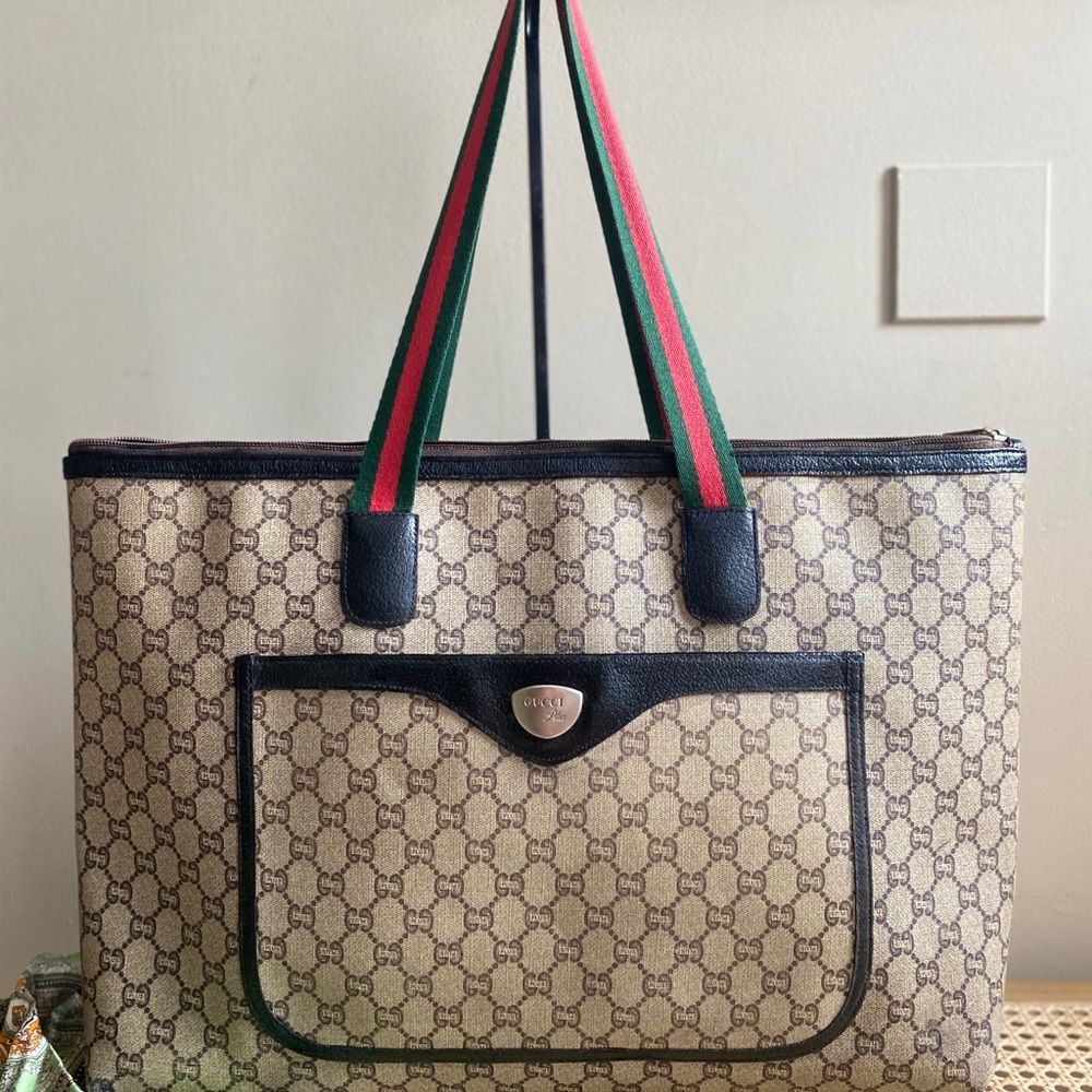 Gucci Beige and Black Sherry Line XL Tote Bag